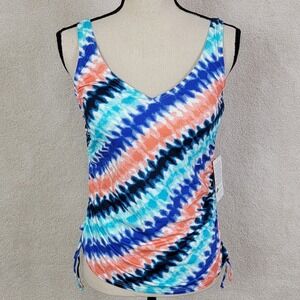 Lands' End NEW Women's 8 Deep Sea Navy Bias Tie Dye V-Neck Tankini Swim Top